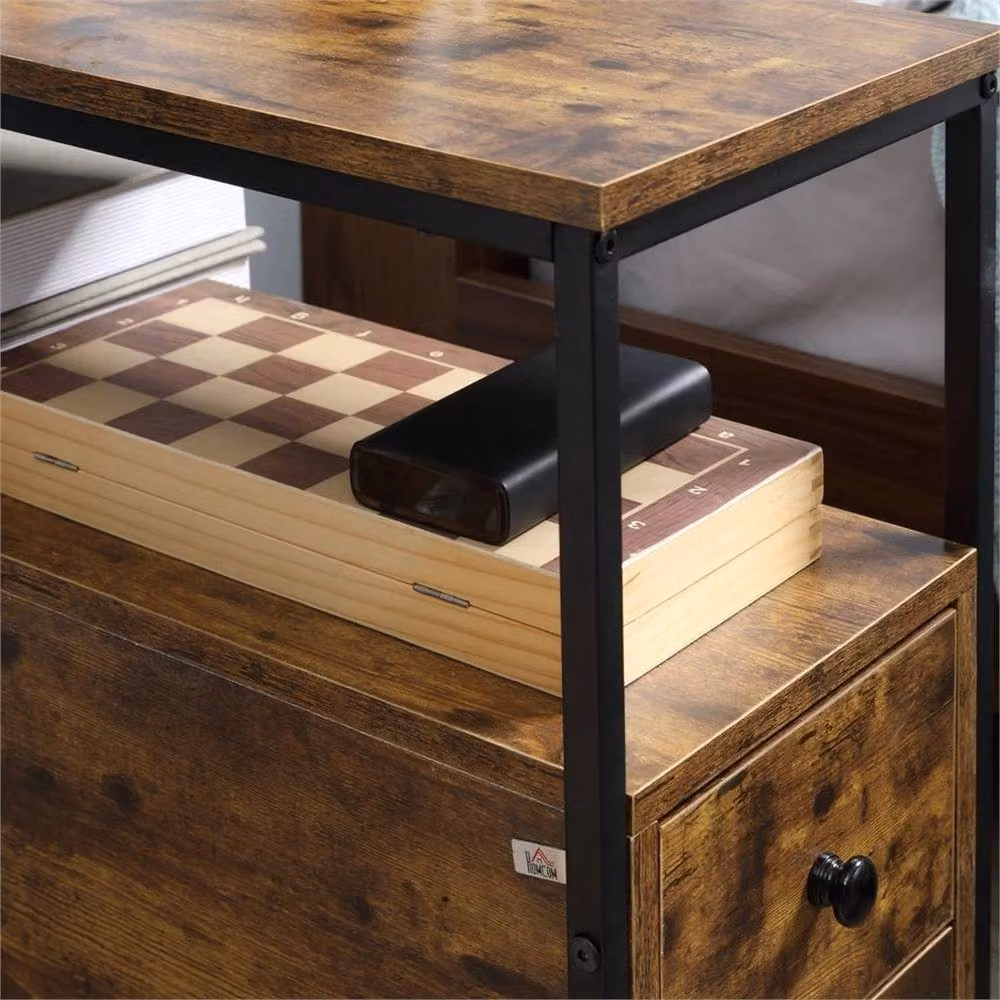 Nordara Industrial Narrow End Table with 2 Drawers and Storage Shelf, Brown and Black, W/D/H: 30 x 60 x 61 cm – 6