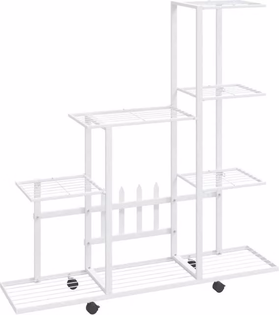 Berkfield Home White Metal Flower Stand with Wheels, W/D/H: 94.5 x 25 x 92.5 cm