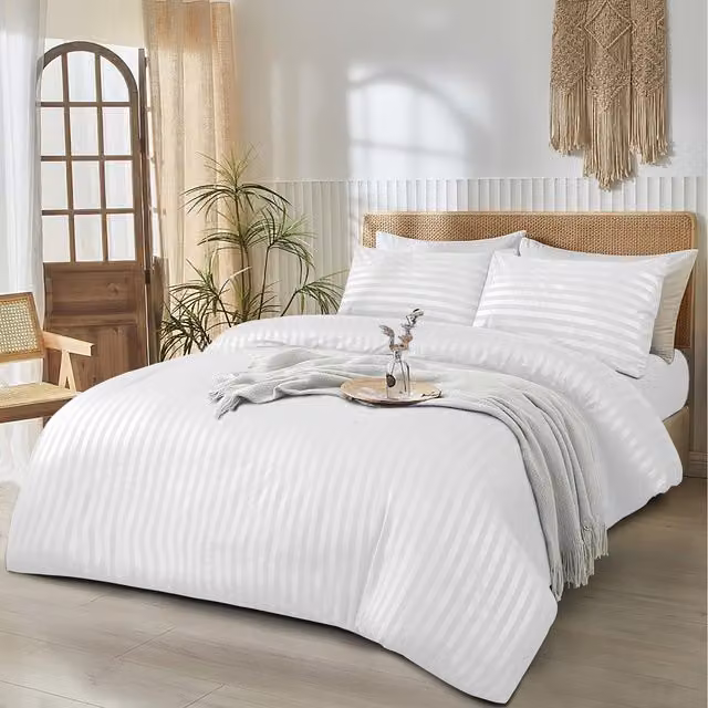 Cotton Passion 3-Piece Striped Duvet Cover and Pillowcase Set in White, W: 140 cm, H: 200 cm