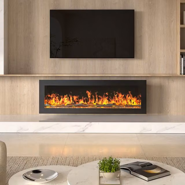 Living Star Black Wall Mounted Electric Glass Fireplace, Width: 127 cm