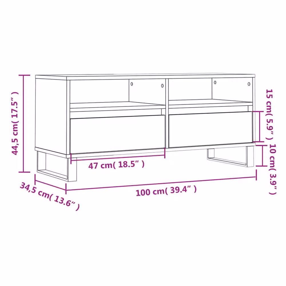 Berkfield Home Smoked Oak TV Cabinet in Brown, W/D/H: 100 x 34.5 x 44.5 cm – 6