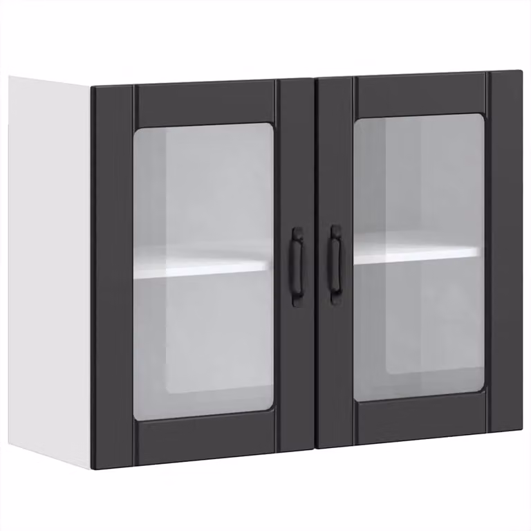 Berkfield Home Lucca Modern Matt Black Kitchen Wall Cabinet with Glass Doors