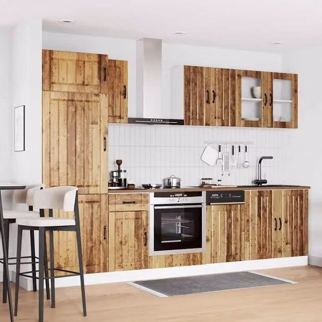 Berkfield Home Kalmar 8 Piece Rustic Kitchen Cabinet Set in Brown Old Wood