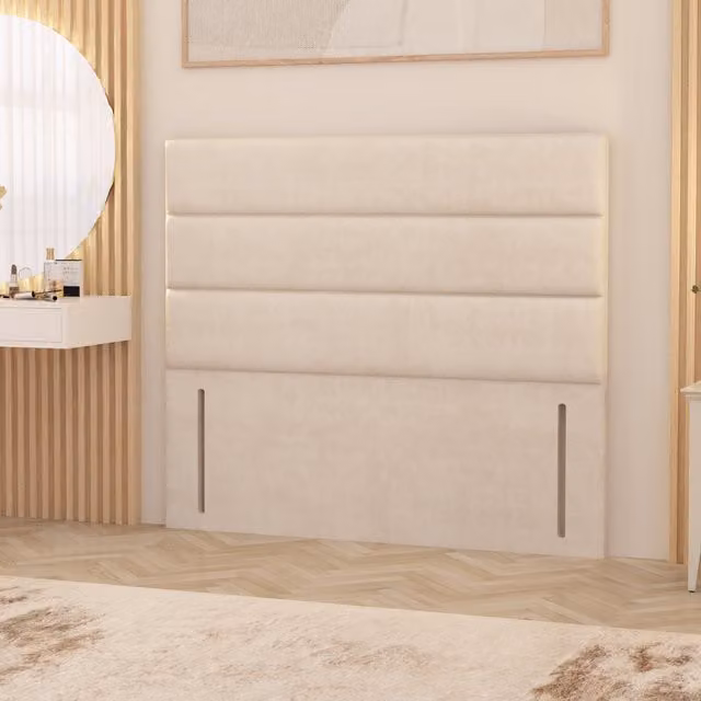 Horizona Single Plush Velvet Floor Standing Upholstered Headboard in Ivory
