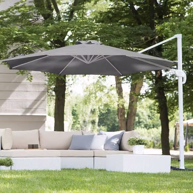 Wyld and Coco Cantilever Parasol with Dark Grey Polyester Canopy and White Steel Pole – 1