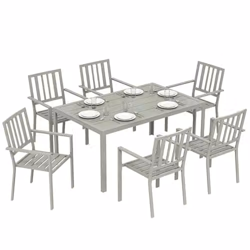 Outsunny 7 Piece Modern Garden Furniture Set with Rectangular Table and Chairs, Grey