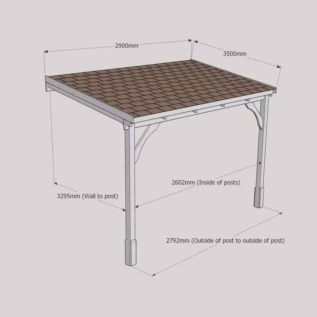Rutland County Garden Furniture Ltd 2 Post Wood Carport with Bitumen Shingle Roof, Rustic Brown and Light Green, W: 290 cm, D: 350 cm, H: 270 cm – 3