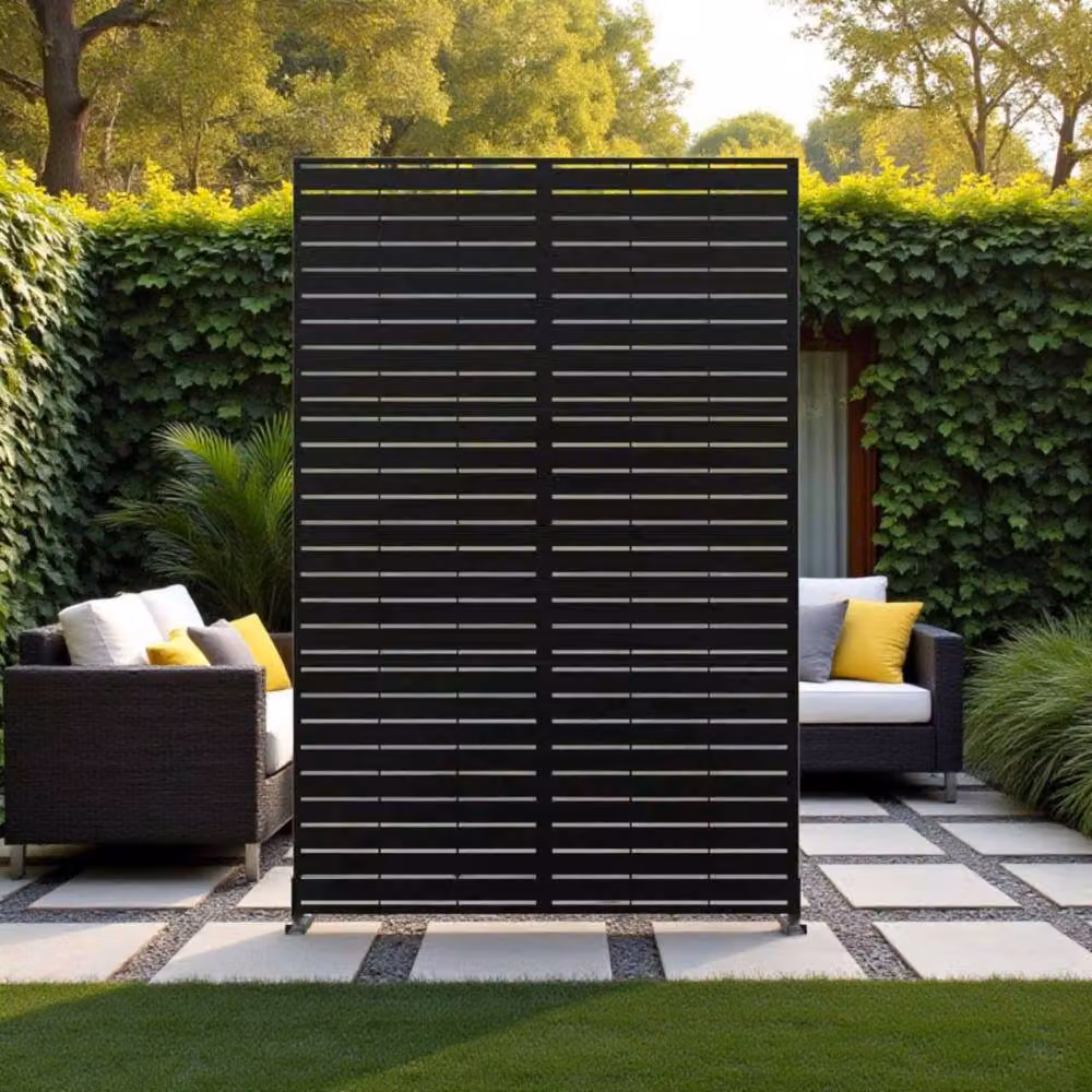 Nicoman Metal Outdoor Privacy Screen with Stand, Black, W: 90 cm, D: 40 cm, H: 180 cm – 7