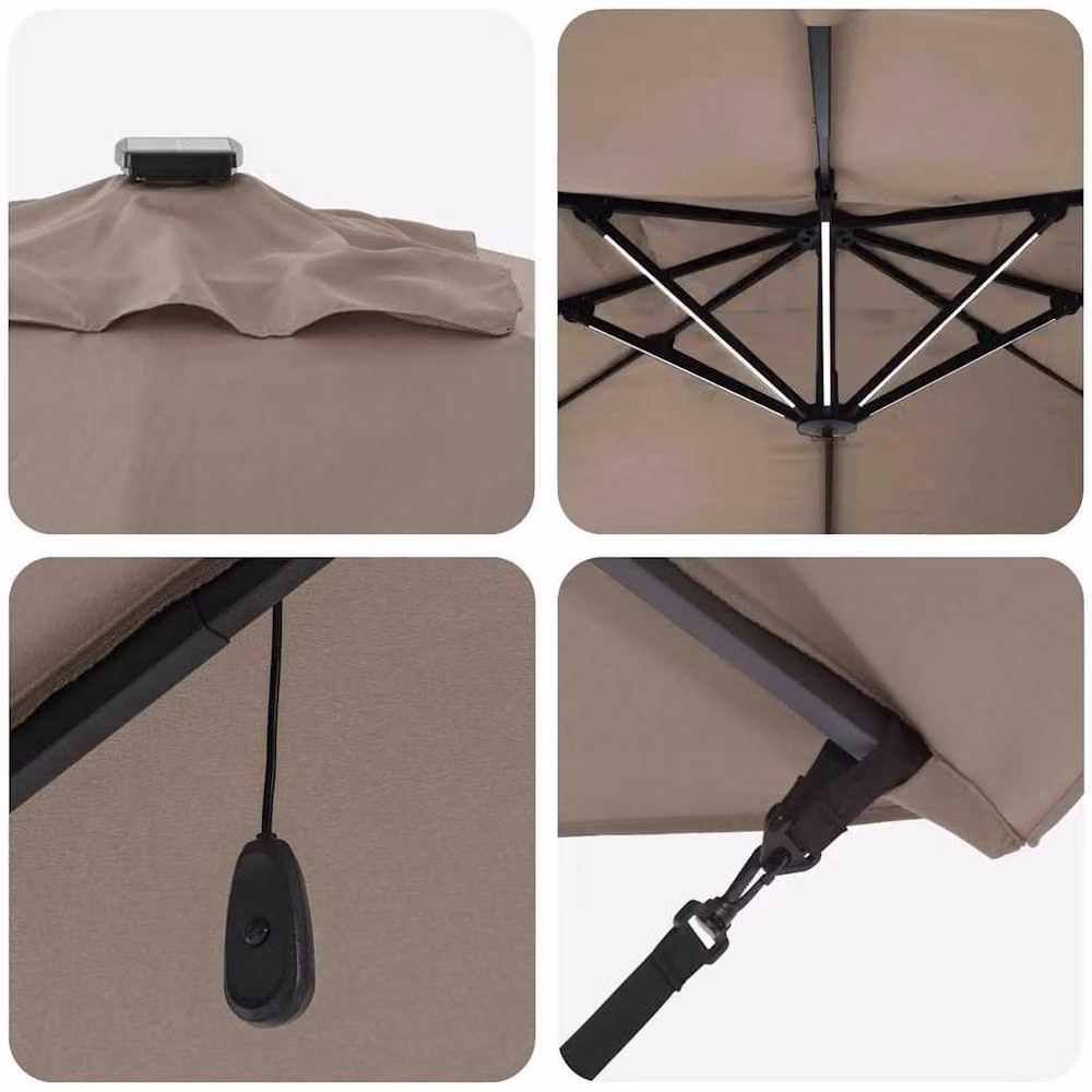 Berkfield Home Peaceful Cantilever Roma Parasol with LEDs in Taupe, W/D/H: 352 x 251 x 265 cm – 4