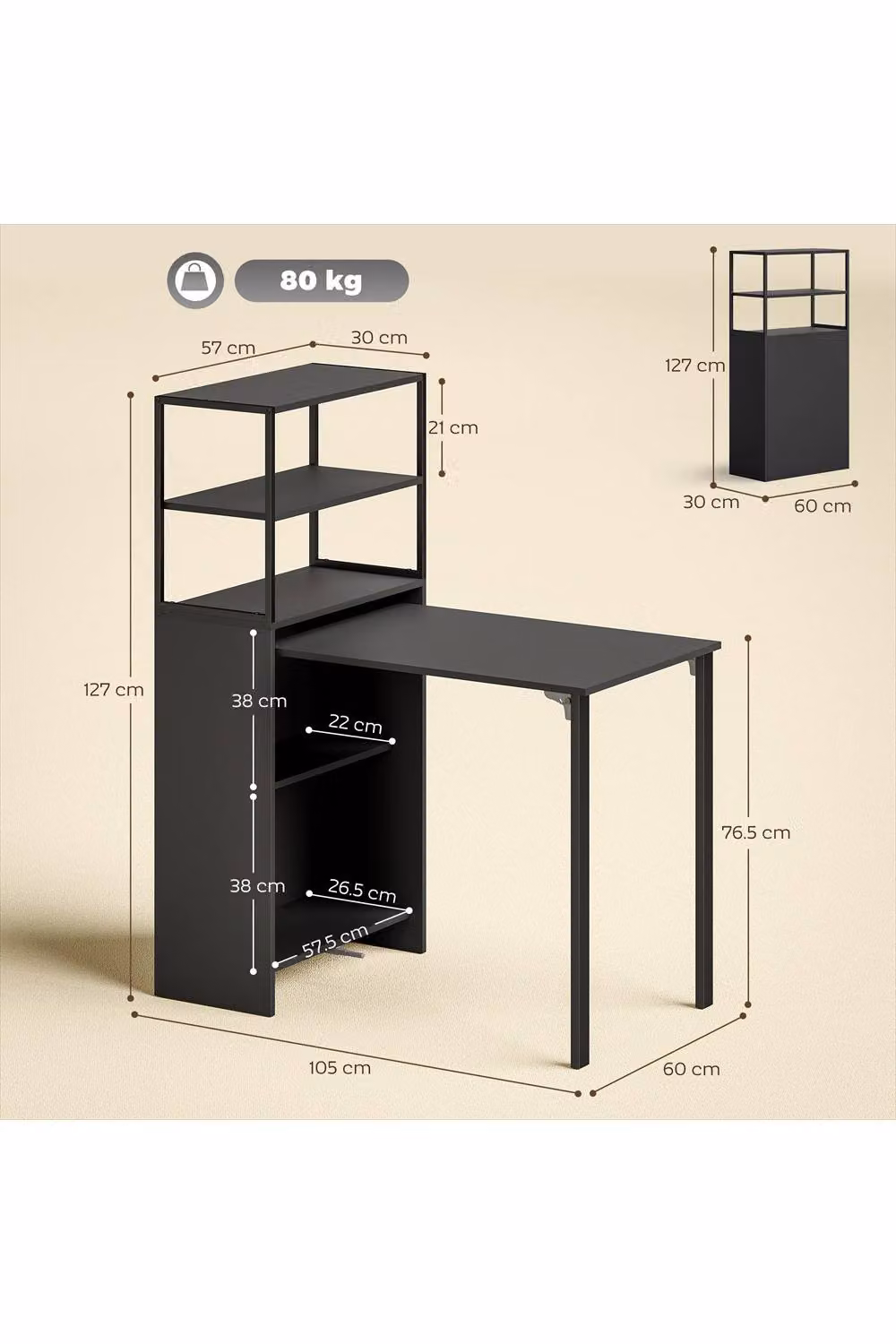ERGOVEXA Folding Shelf and Work Table in Black – 2