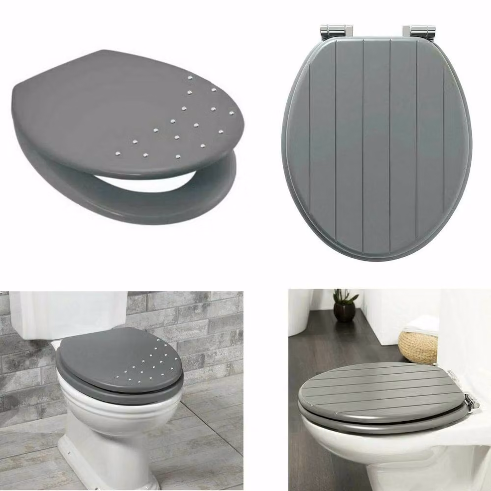 Kelvenix Grey Corner Wooden MDF Toilet Seat with Diamante Detail – 2