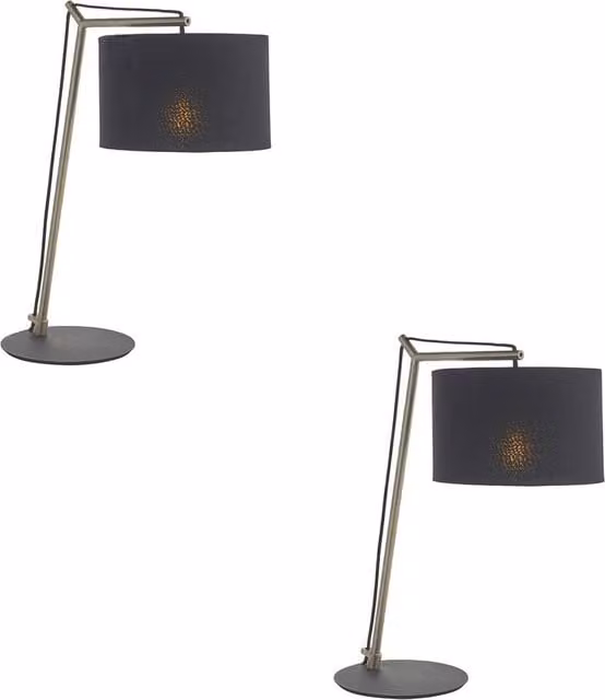 Loops 2 Pack Nickel Plated Angular Table Lamps in Black and Silver with Fabric Shades – 1