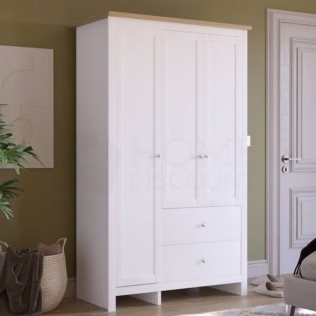 HD Designs Arlington 3 Door 2 Drawer Wardrobe in White, W/D/H: 180 x 109 x 52 cm – 1