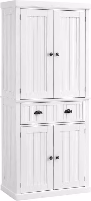 ERGOVEXA White Kitchen Storage Cabinet with Internal Drawers and Adjustable Shelves, H: 183.0 cm, W: 76.2 cm, D: 40.2 cm