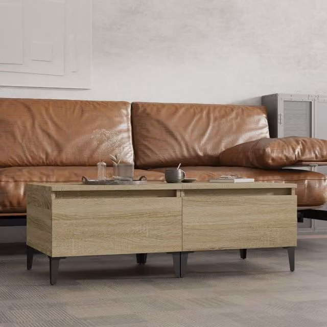 Berkfield Home Set of 2 Sonoma Oak Side Tables in Brown, W/D/H: 50 x 46 x 35 cm – 1