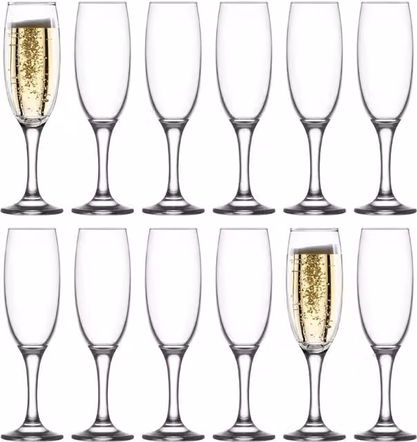 LAV Transparent Champagne Flutes, Pack of 12, 220ml