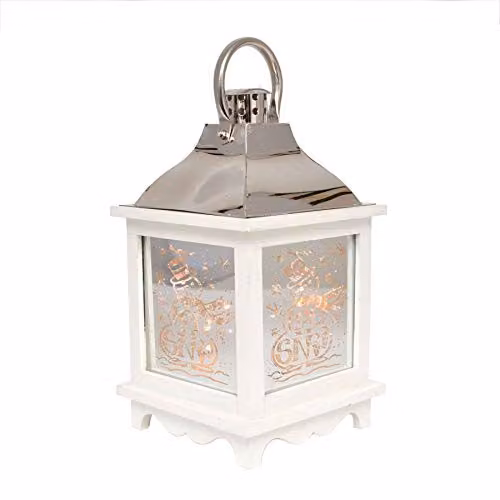 Shatchi Let It Snow White Christmas Lantern with Warm LED Light and Nativity Indoor Decorations