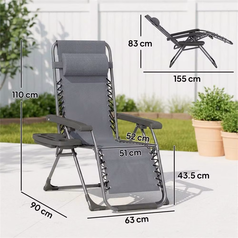 SPETLEK Set of 2 Grey Zero Gravity Recliner Chairs with Adjustable Headrest and Side Tray – 2