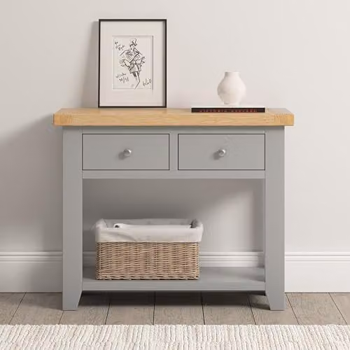 Seconique Windsor 2 Drawer Console Table in Pebble Grey and Oak – 1