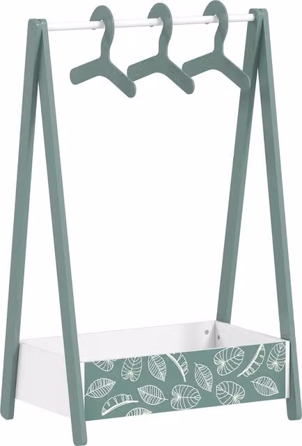 AIYAPLAY Baby Clothing Rack with Hangers and Storage Shelf, Green Leaf Theme, Pine Wood