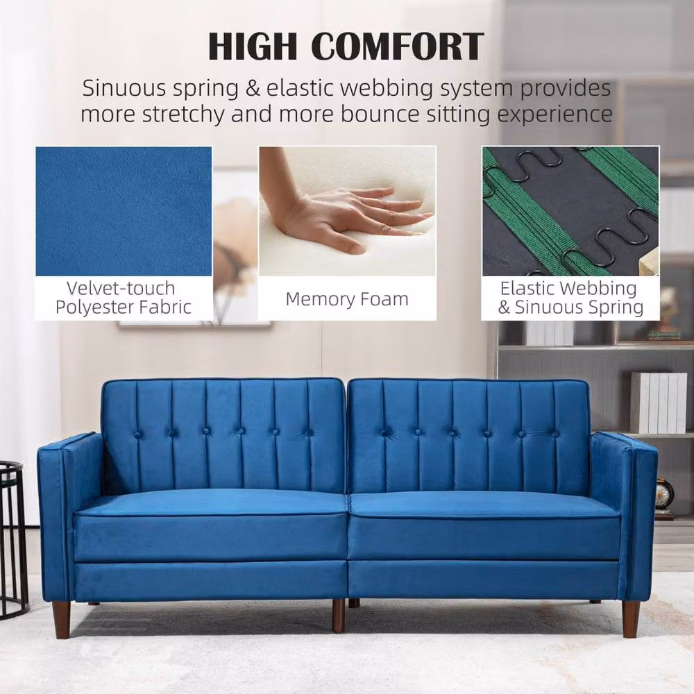 Wyld Haus Pariha Susa 3 Seater Velvet Blue Sofa Bed – 6