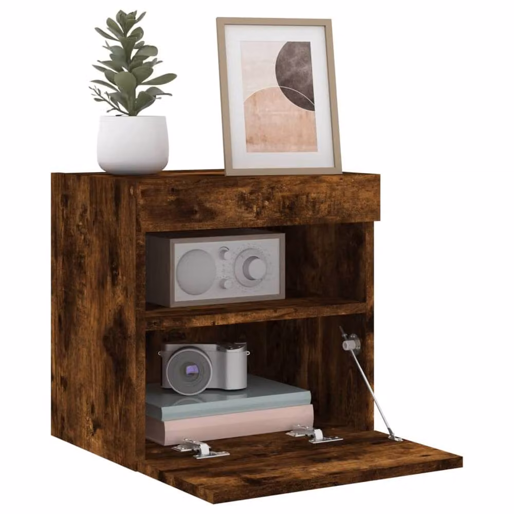 Berkfield Home Set of 2 Modern TV Wall Cabinets with LED Lights in Smoked Oak Brown, W/D/H: 40 x 30 x 40 cm – 2