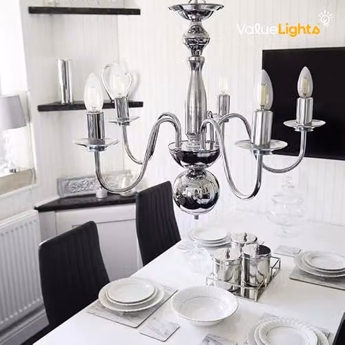 ValueLights Gothica 5 Way Classic Chrome Ceiling Light Chandelier – 2