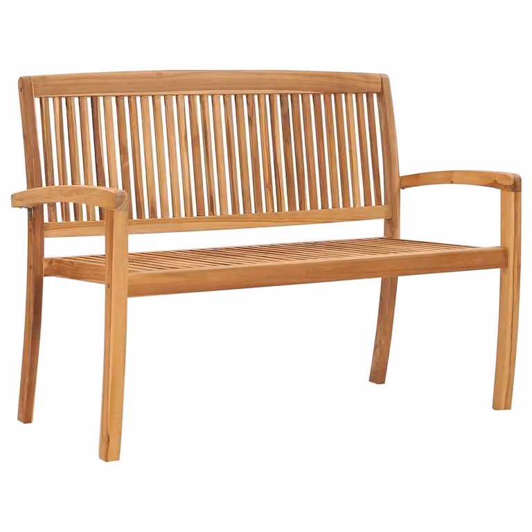 Berkfield Home Classic 2-Seater Stacking Garden Bench in Brown Solid Teak Wood, W: 128.5 cm, H: 90 cm, D: 57.5 cm