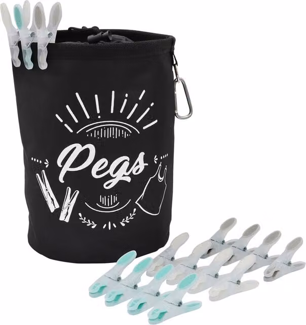 JVL Large Peg Bag with 144 Soft Grip Pegs in Black