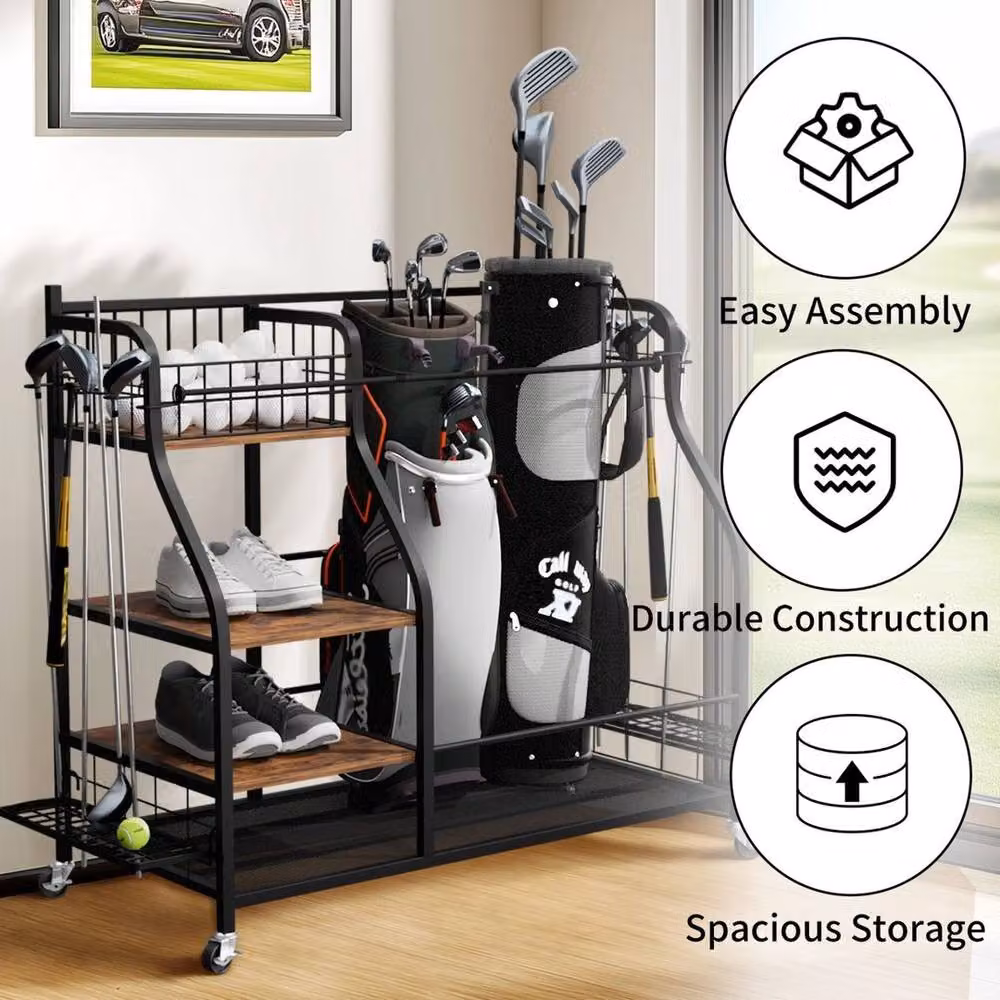 NESTLUNE Black Metal Golf Storage Organiser Stand and Shoe Rack, H 100 cm x W 15 cm – 6