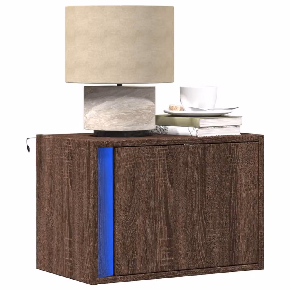 Berkfield Home Wall-mounted Bedside Cabinets with Integrated LED Lights, 2 Pack, Brown Oak – 2