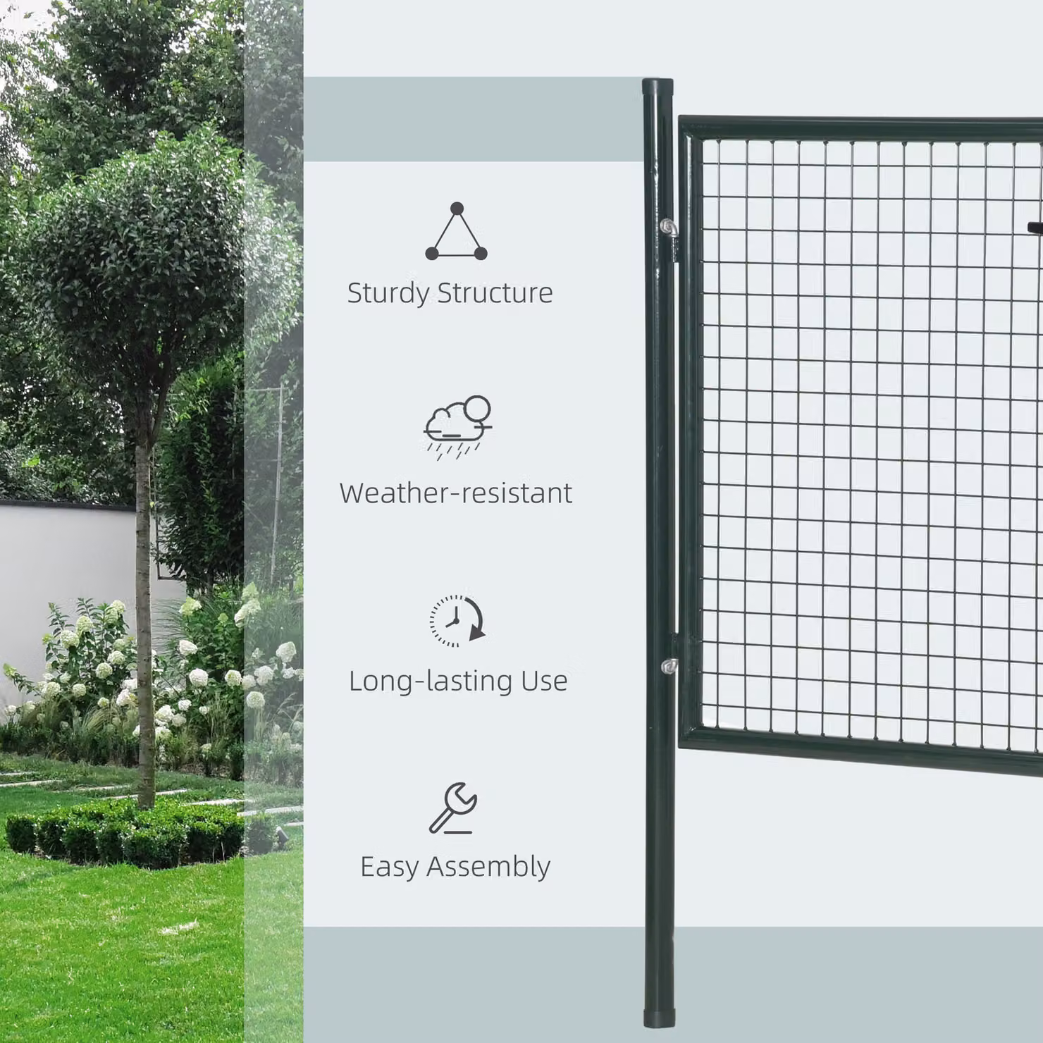 HOMCOM Green Steel Garden Swing Gate with Lock and 3 Keys, W: 97 cm, H: 150 cm – 3