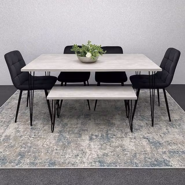 Kosy Koala Modern Dining Set in Brown with 4 Black Chairs and 1 Bench – 1