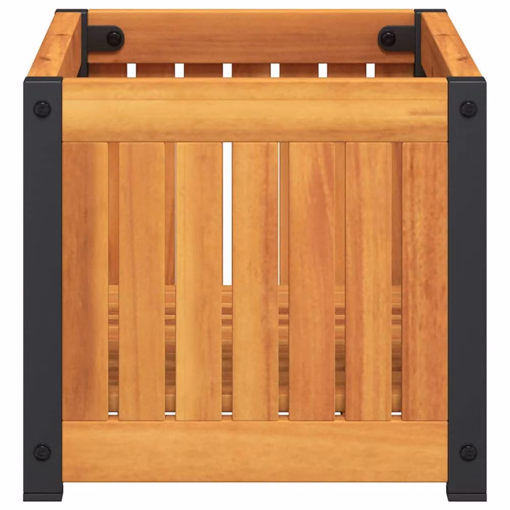 Berkfield Home Decorative Garden Planter in Brown, Solid Wood and Steel, W/D/H: 45 x 30 x 27.5 cm – 4