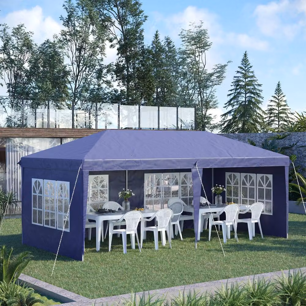 Outsunny Blue Pop Up Gazebo Party Tent with Sidewalls, W/D/H: 600 x 300 x 270 cm – 4