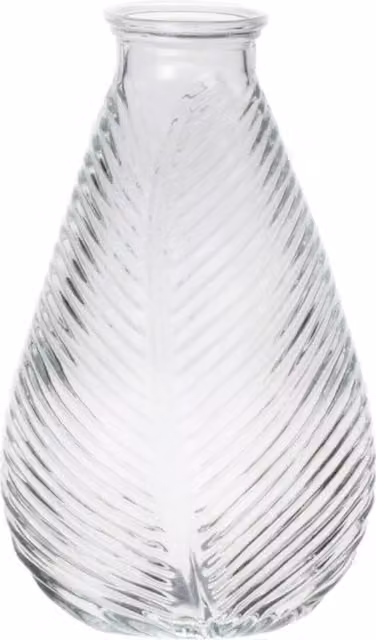 Kingsbury Gifts Clear Glass Leaf Patterned Tabletop Vase, Height: 23 cm