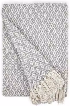 New Edge Blinds Stockholm Collection Geometric Woven Cotton Throw in Grey, W/D/H: 228 x 254 cm