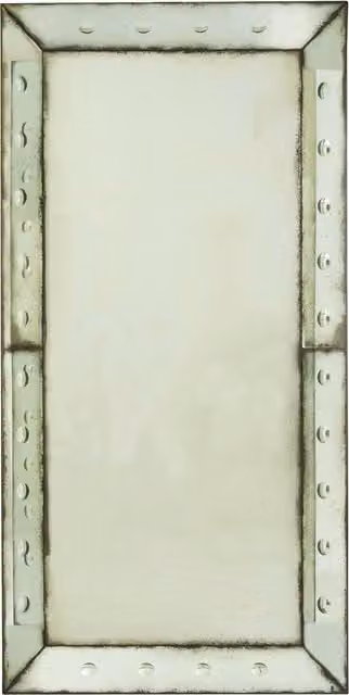 Orsina Large Bubble Effect Rectangular Wall Mirror with Hammered Frame and Bevelled Edge in Green, W: 90 cm, H: 180 cm