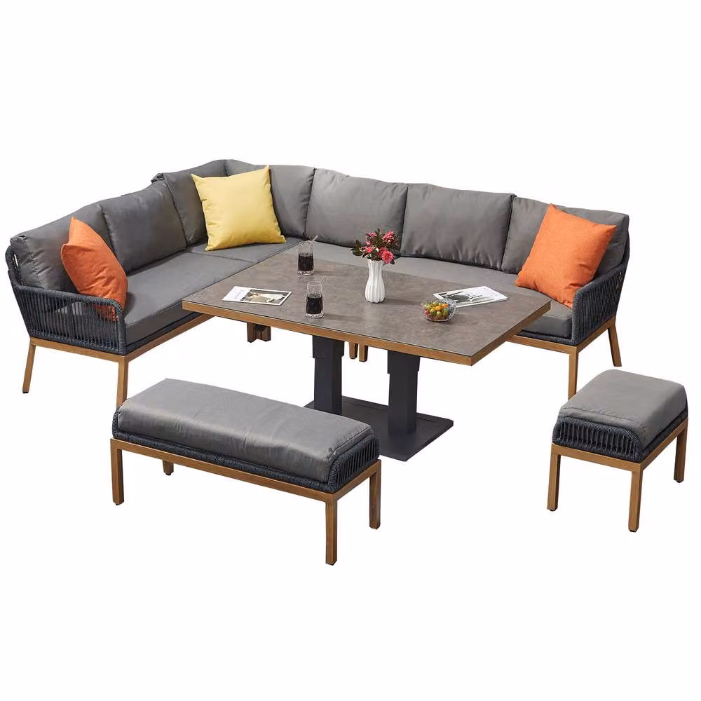FURNITURE ONE 9 Seater Aluminium Outdoor Corner Sofa Set with Lifting Table in Grey – 2