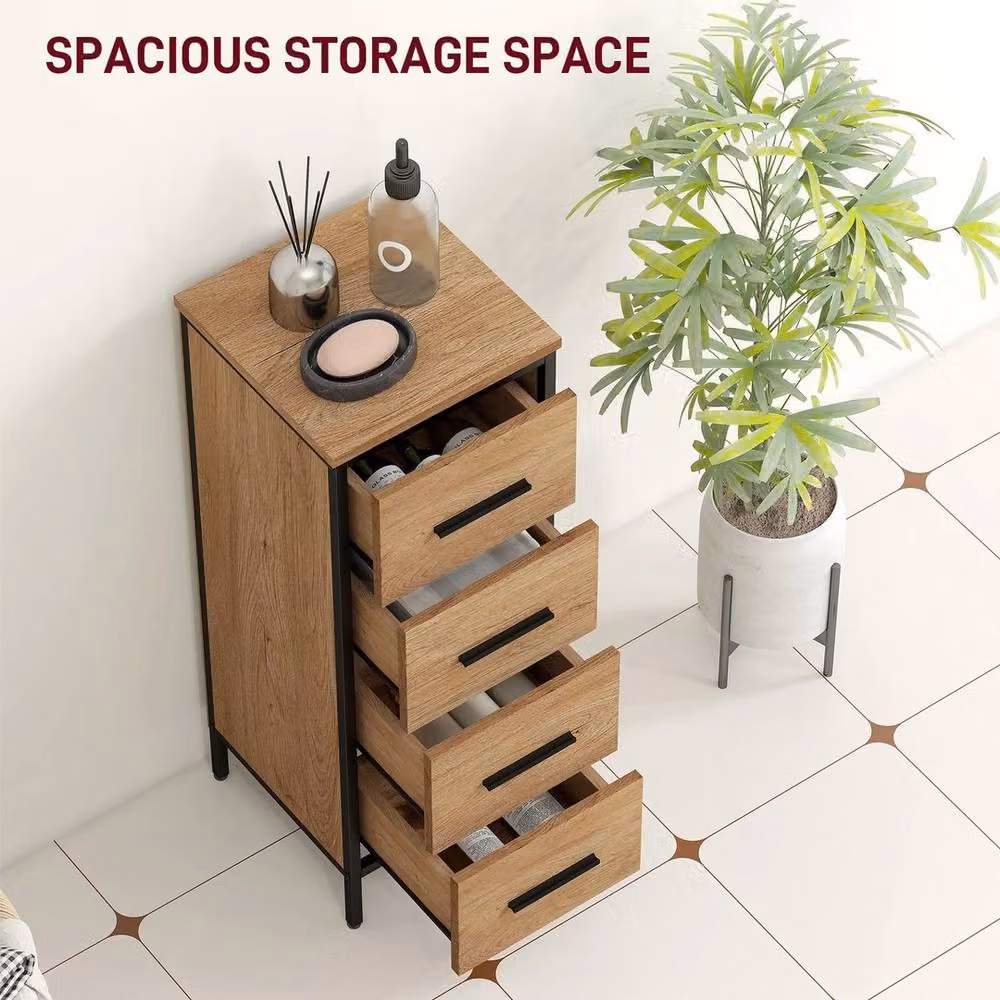 NESTLUNE Brown Bathroom Storage Cabinet with 4 Drawers, W: 100 cm, D: 15 cm, H: 15 cm – 2