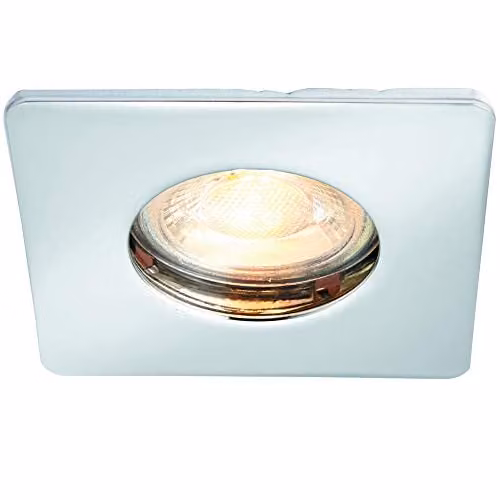 Loops IP65 Slim Square Recessed Ceiling Downlight in Brushed Chrome with Transparent Glass, GU10 LED Compatible for Bathroom and Kitchen