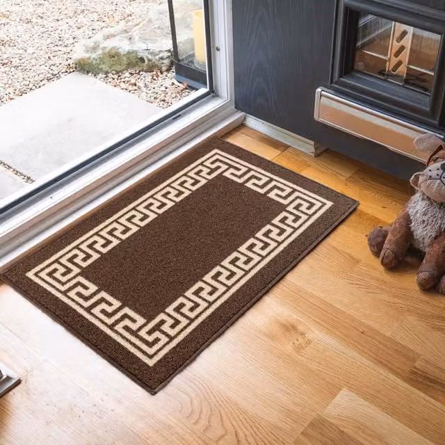 Desire Rugs Machine Washable Greek Key Design Anti Slip Doormat, Brown, W: 120 cm, D: 160 cm