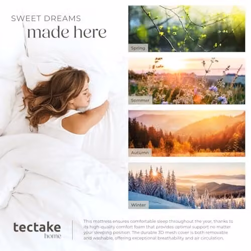tectake 2-in-1 Sky Foam Mattress with Two Firmness Levels and Removable 3D Mesh Cover, White, W/D/H: 100 x 200 x 18 cm – 2