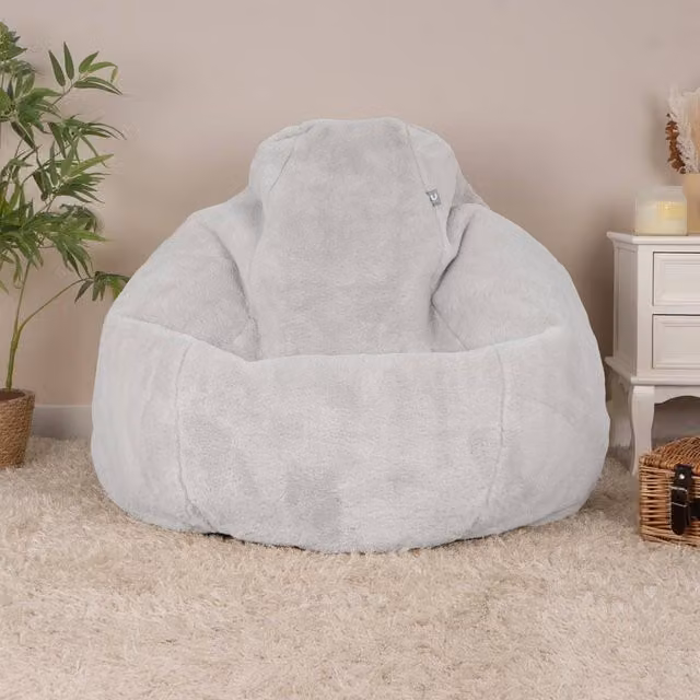 rucomfy Hygge Style Faux Fur Adult Bean Bag Lounger Chair in Light Grey