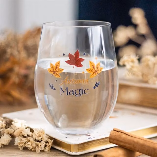 KDMK Elegant Stemless Glass Wine and Cider Glass in Transparent and Gold, 500 ml