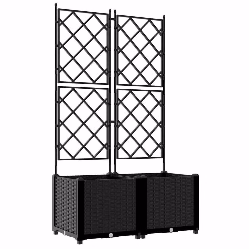 Berkfield Home Garden Planter with Trellis, 2 Pieces, Black, W: 80 cm, D: 40 cm, H: 143 cm – 2