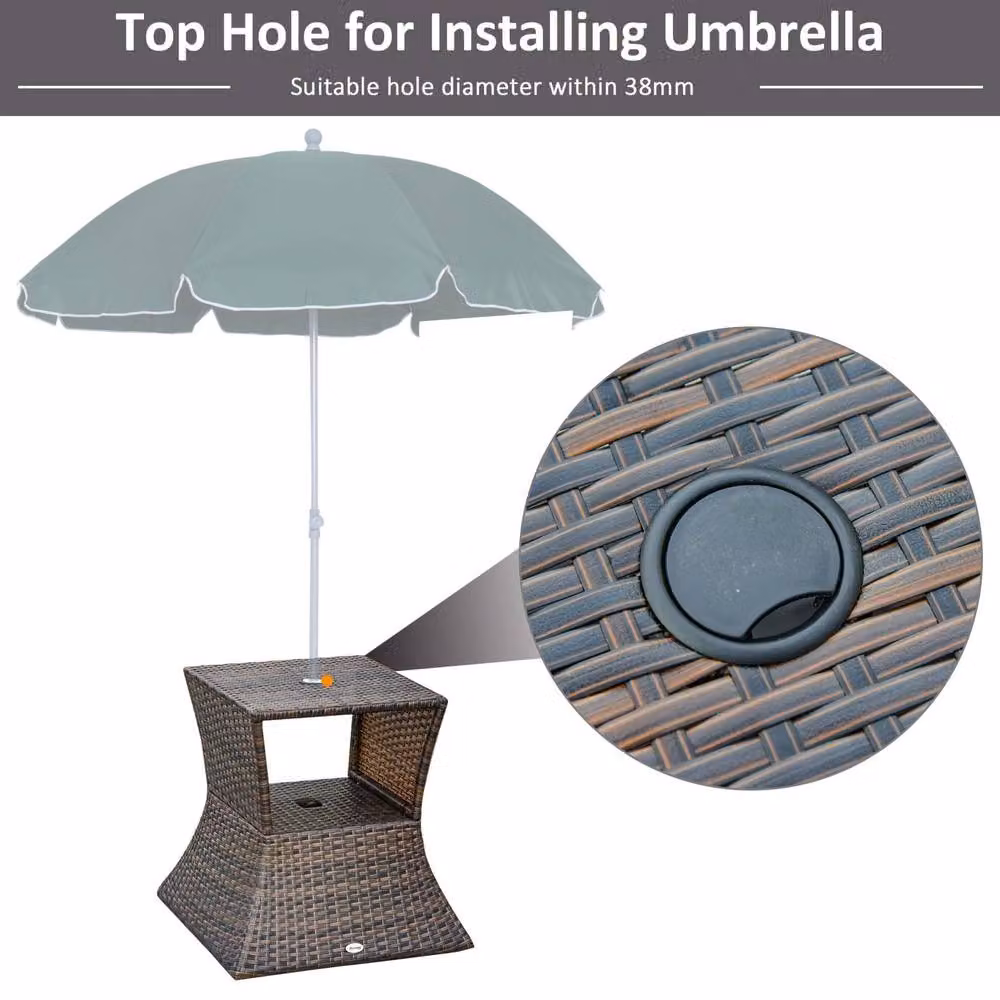 STILVORA Brown Outdoor Table with Parasol Hole and Storage Shelf – 4