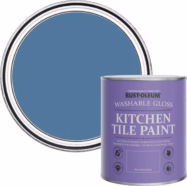 Rust-Oleum Water-Based Kitchen Tile Paint in Gloss Finish, Blue Silk, 0.75 l