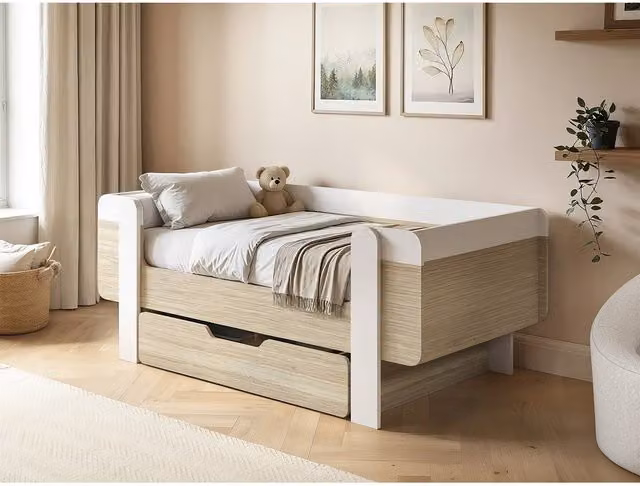 Flair Alfie Solid Wood Toddler Bed in White and Oak – 1