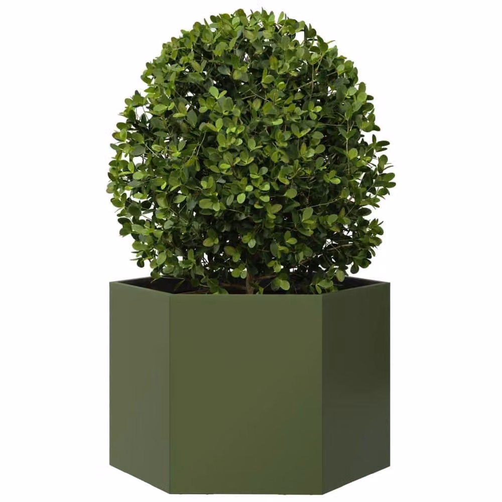 Berkfield Home Hexagon Steel Garden Planter in Olive Green, W: 69 cm, D: 60 cm, H: 45 cm – 3